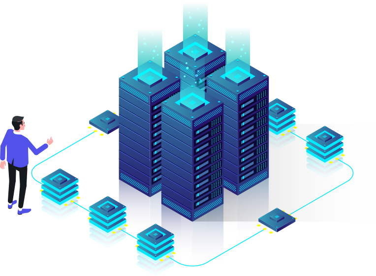 Mężczyzna stojący przy serwerach